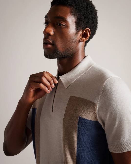 Ted Baker hombres 2ZFP1328 ropa polo larbrot manga corta cuello cremallera crudo