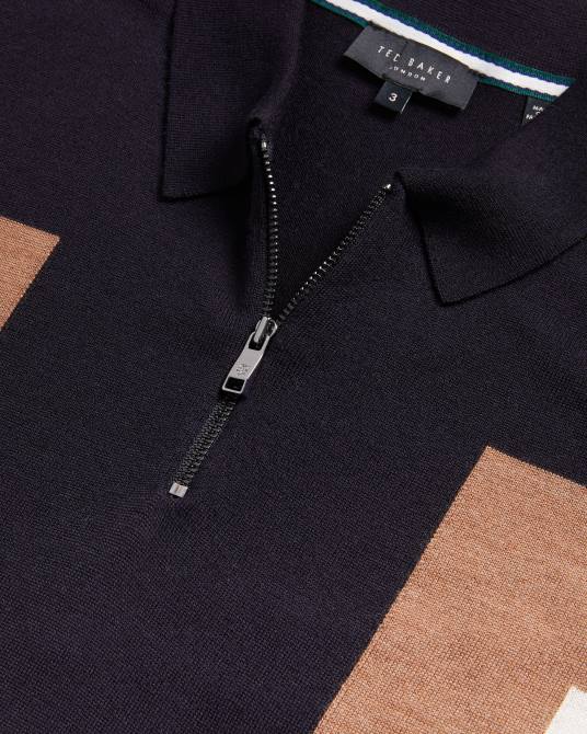 Ted Baker hombres 2ZFP1349 ropa polo larbrot manga corta cuello cremallera azul marino oscuro