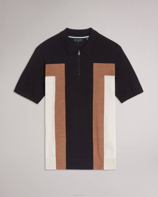 Ted Baker hombres 2ZFP1349 ropa polo larbrot manga corta cuello cremallera azul marino oscuro