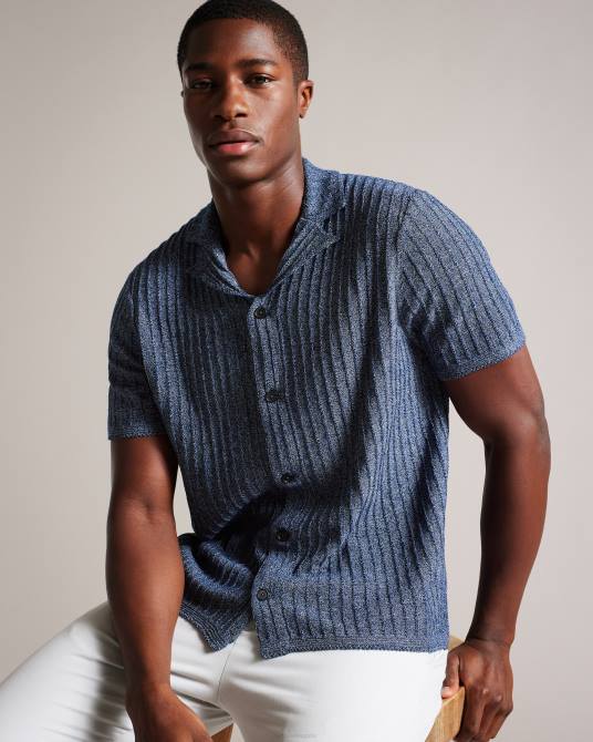 Ted Baker hombres 2ZFP1357 ropa polo de punto de manga corta a prueba de agua Armada