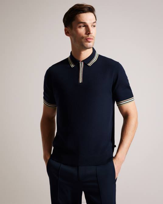 Ted Baker hombres 2ZFP1367 ropa Pierrot polo de manga corta con ribete de rayas Armada