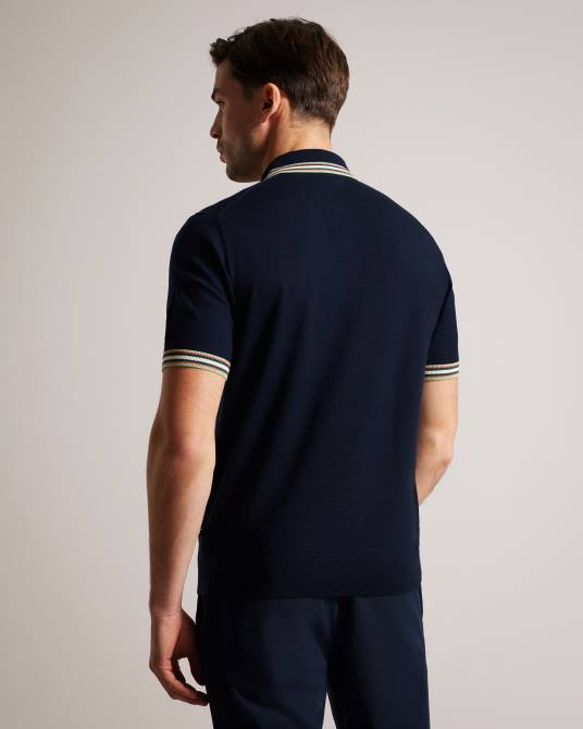 Ted Baker hombres 2ZFP1367 ropa Pierrot polo de manga corta con ribete de rayas Armada