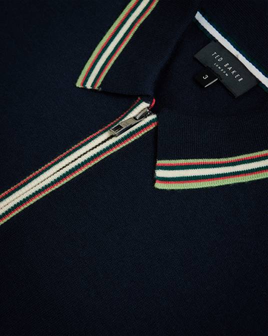 Ted Baker hombres 2ZFP1367 ropa Pierrot polo de manga corta con ribete de rayas Armada