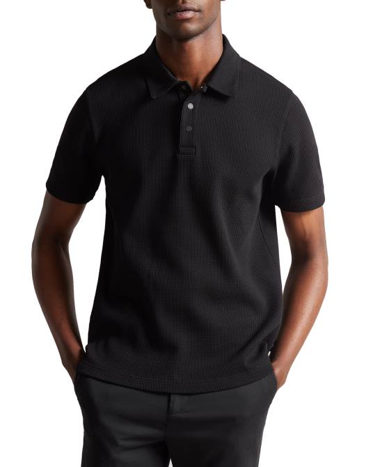 Ted Baker hombres 2ZFP1376 ropa Polo texturizado de corte regular y manga corta Bute negro