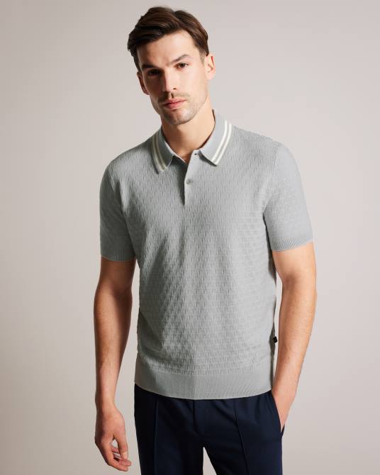 Ted Baker hombres 2ZFP1385 ropa Polo mahana de manga corta con costura en T regular gris claro
