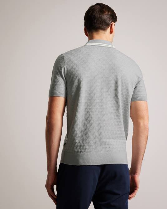 Ted Baker hombres 2ZFP1385 ropa Polo mahana de manga corta con costura en T regular gris claro