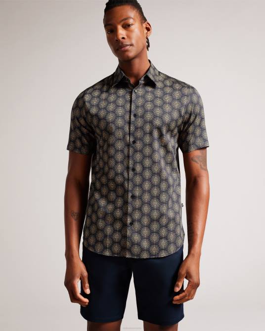Ted Baker hombres 2ZFP1402 ropa camisa geométrica circular de manga corta de pearsho Armada