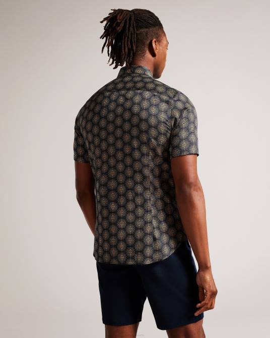 Ted Baker hombres 2ZFP1402 ropa camisa geométrica circular de manga corta de pearsho Armada