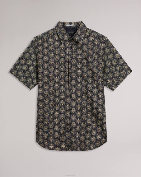 Ted Baker hombres 2ZFP1402 ropa camisa geométrica circular de manga corta de pearsho Armada