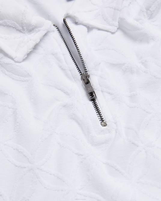 Ted Baker hombres 2ZFP1404 ropa polo maroc de manga corta con cremallera y jacquard blanco