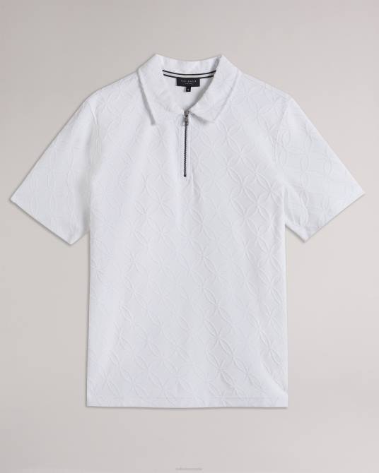 Ted Baker hombres 2ZFP1404 ropa polo maroc de manga corta con cremallera y jacquard blanco