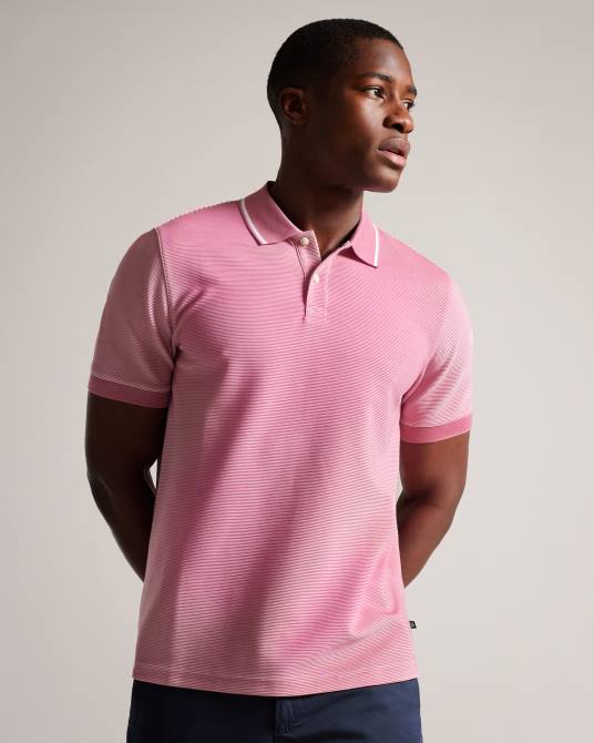 Ted Baker hombres 2ZFP1413 ropa polo de manga corta a rayas ellerby rosa medio