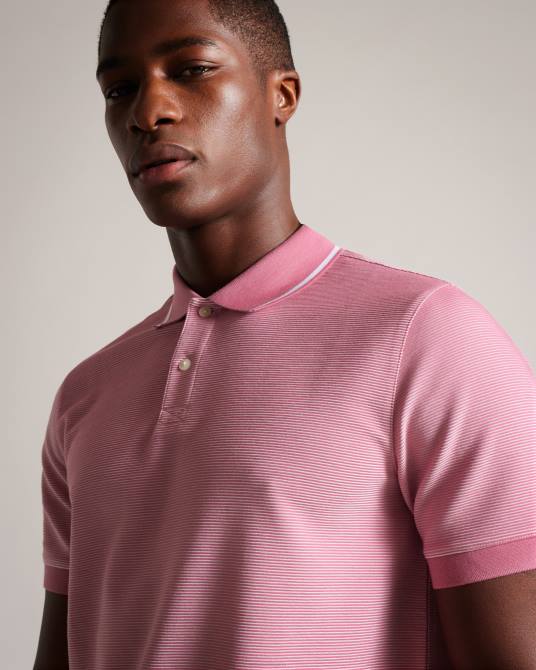 Ted Baker hombres 2ZFP1413 ropa polo de manga corta a rayas ellerby rosa medio
