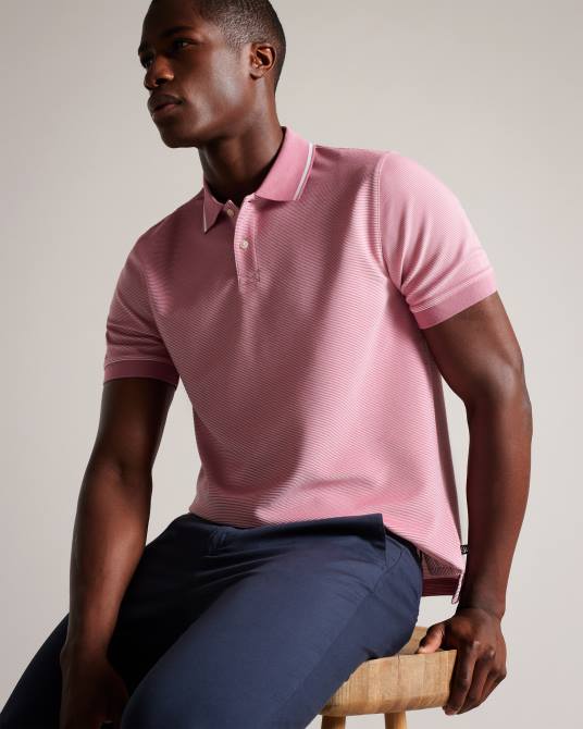 Ted Baker hombres 2ZFP1413 ropa polo de manga corta a rayas ellerby rosa medio