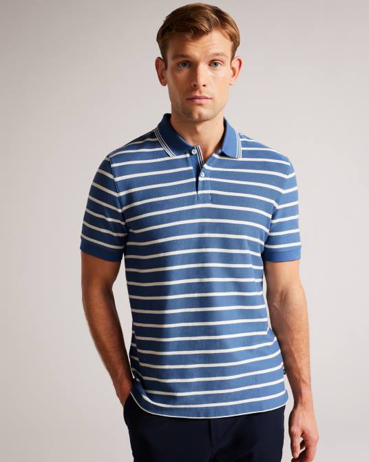 Ted Baker hombres 2ZFP1427 ropa Polo nivenn de manga corta y corte regular a rayas azul oscuro
