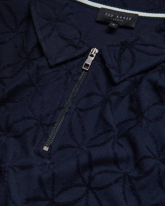 Ted Baker hombres 2ZFP1428 ropa polo maroc de manga corta con cremallera y jacquard Armada