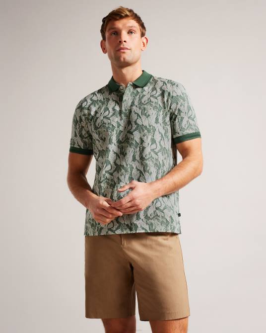 Ted Baker hombres 2ZFP1435 ropa Polo Plasta de manga corta y corte estándar con estampado floral verde