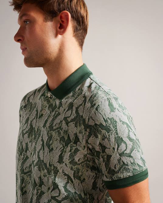 Ted Baker hombres 2ZFP1435 ropa Polo Plasta de manga corta y corte estándar con estampado floral verde
