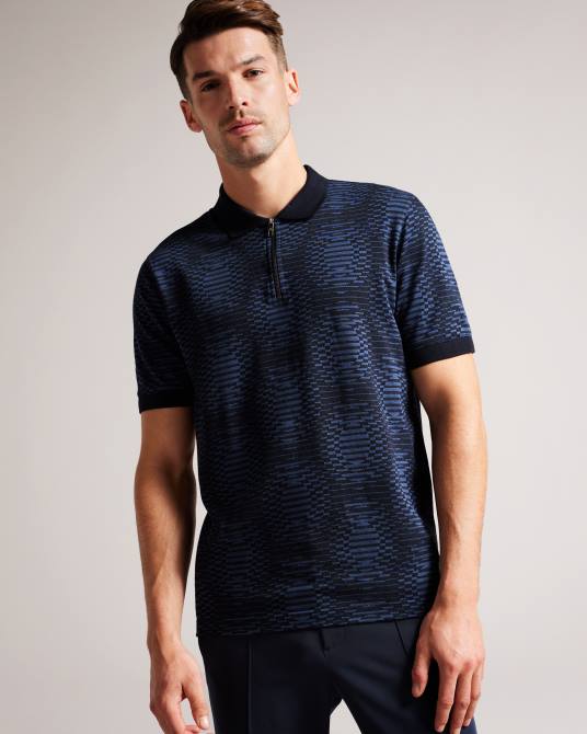 Ted Baker hombres 2ZFP1444 ropa polo ono de manga corta con lunares en jacquard Armada