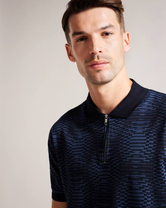Ted Baker hombres 2ZFP1444 ropa polo ono de manga corta con lunares en jacquard Armada