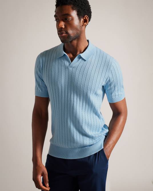 Ted Baker hombres 2ZFP1464 ropa polo botánico manga corta cuello abierto cielo azul