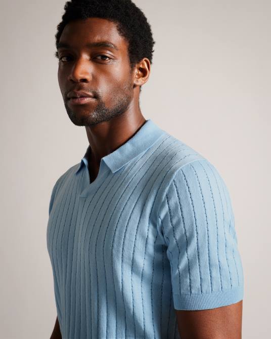 Ted Baker hombres 2ZFP1464 ropa polo botánico manga corta cuello abierto cielo azul