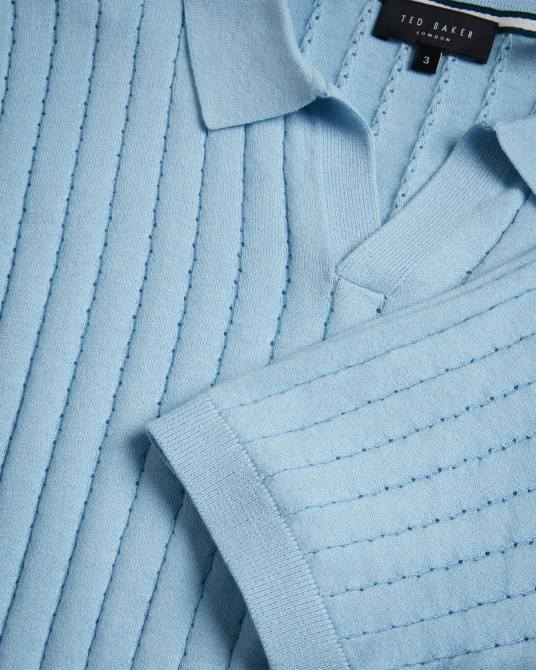 Ted Baker hombres 2ZFP1464 ropa polo botánico manga corta cuello abierto cielo azul