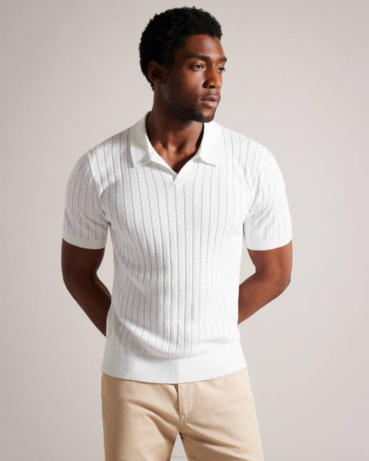Ted Baker hombres 2ZFP1465 ropa polo botánico manga corta cuello abierto blanco