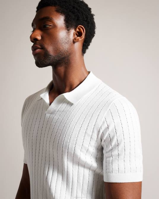 Ted Baker hombres 2ZFP1465 ropa polo botánico manga corta cuello abierto blanco