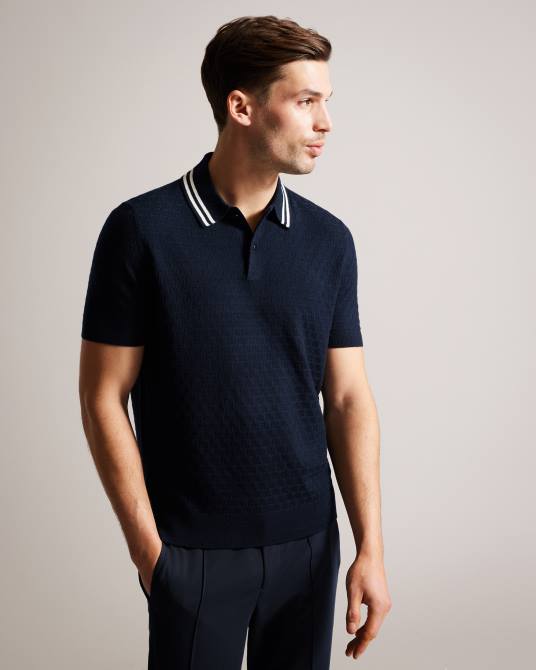 Ted Baker hombres 2ZFP1497 ropa Polo mahana de manga corta con costura en T regular Armada