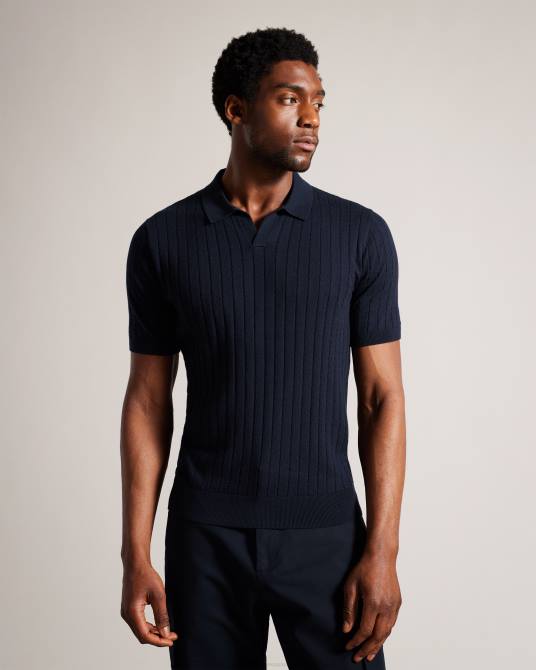 Ted Baker hombres 2ZFP1514 ropa polo botánico manga corta cuello abierto Armada