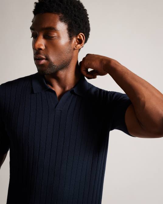 Ted Baker hombres 2ZFP1514 ropa polo botánico manga corta cuello abierto Armada