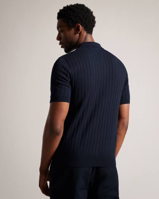 Ted Baker hombres 2ZFP1514 ropa polo botánico manga corta cuello abierto Armada