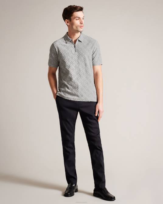 Ted Baker hombres 2ZFP1515 ropa polo maroc de manga corta con cremallera y jacquard marga gris