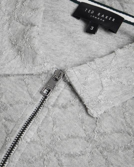 Ted Baker hombres 2ZFP1515 ropa polo maroc de manga corta con cremallera y jacquard marga gris