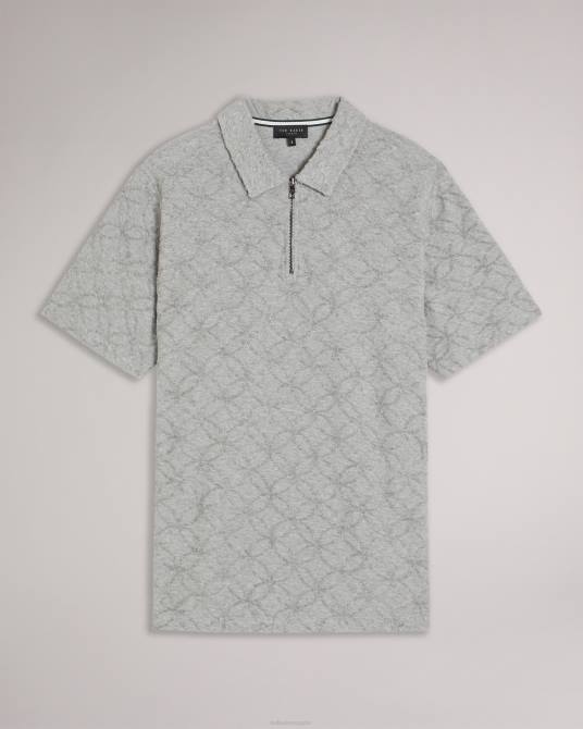 Ted Baker hombres 2ZFP1515 ropa polo maroc de manga corta con cremallera y jacquard marga gris