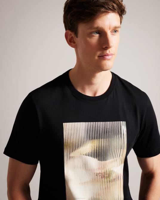 Ted Baker hombres 2ZFP1526 ropa camiseta de manga corta con gráfico abstracto de especies negro