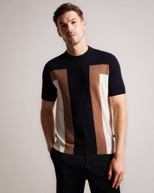 Ted Baker hombres 2ZFP1538 ropa camiseta navia de pura lana manga corta azul marino oscuro