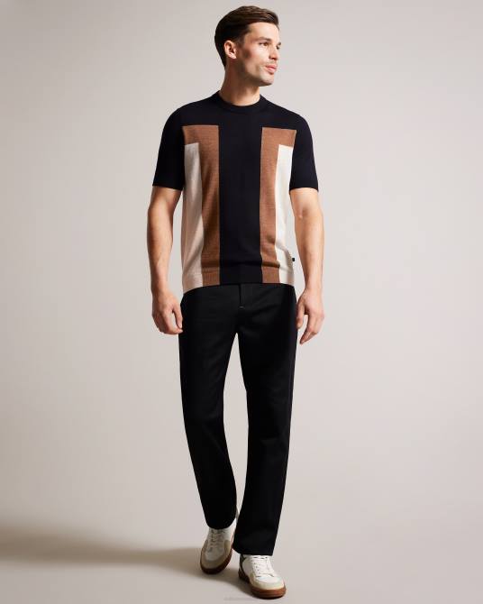 Ted Baker hombres 2ZFP1538 ropa camiseta navia de pura lana manga corta azul marino oscuro