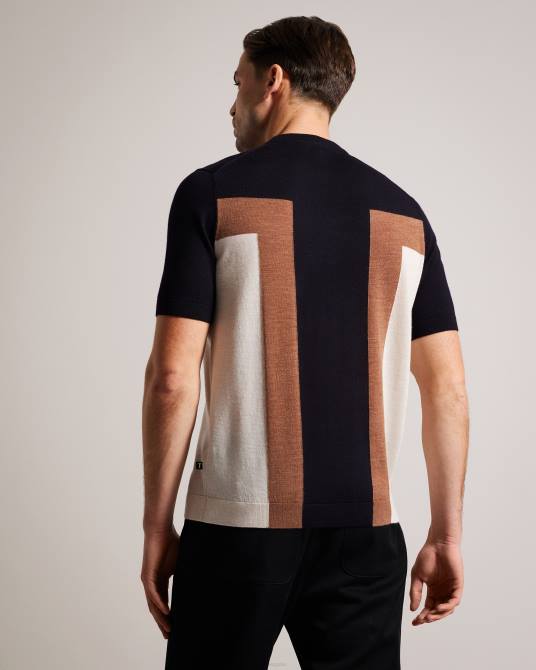 Ted Baker hombres 2ZFP1538 ropa camiseta navia de pura lana manga corta azul marino oscuro
