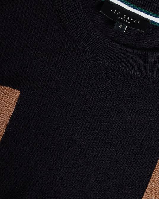 Ted Baker hombres 2ZFP1538 ropa camiseta navia de pura lana manga corta azul marino oscuro