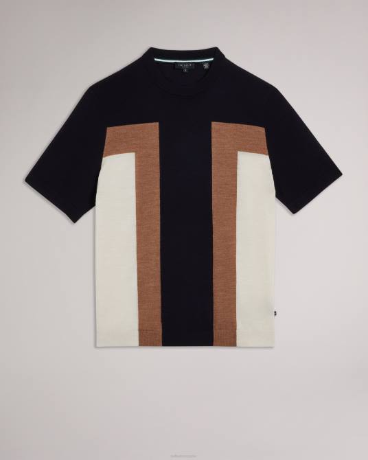 Ted Baker hombres 2ZFP1538 ropa camiseta navia de pura lana manga corta azul marino oscuro