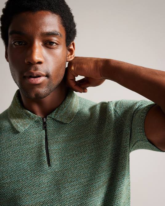 Ted Baker hombres 2ZFP1558 ropa polo de manga corta con cremallera blossam aceituna