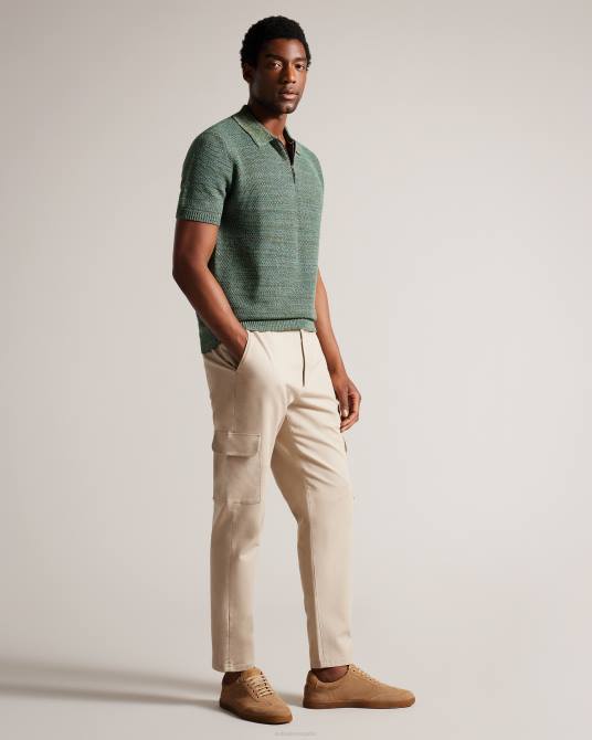 Ted Baker hombres 2ZFP1558 ropa polo de manga corta con cremallera blossam aceituna