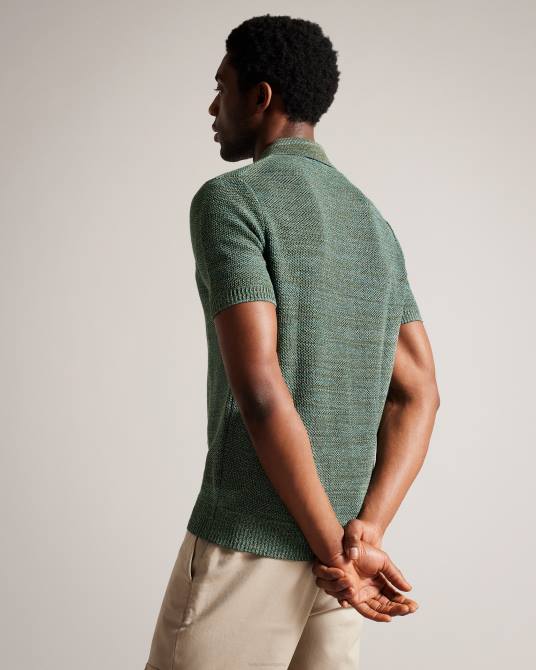 Ted Baker hombres 2ZFP1558 ropa polo de manga corta con cremallera blossam aceituna