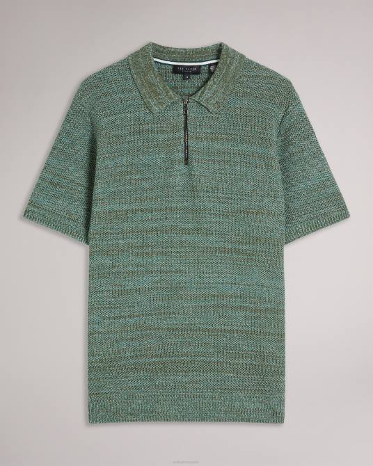 Ted Baker hombres 2ZFP1558 ropa polo de manga corta con cremallera blossam aceituna