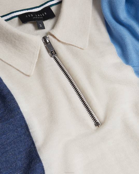 Ted Baker hombres 2ZFP1559 ropa Polo Swansea de lana merino con rayas verticales y manga corta azul medio