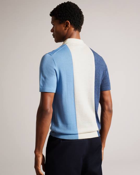 Ted Baker hombres 2ZFP1559 ropa Polo Swansea de lana merino con rayas verticales y manga corta azul medio