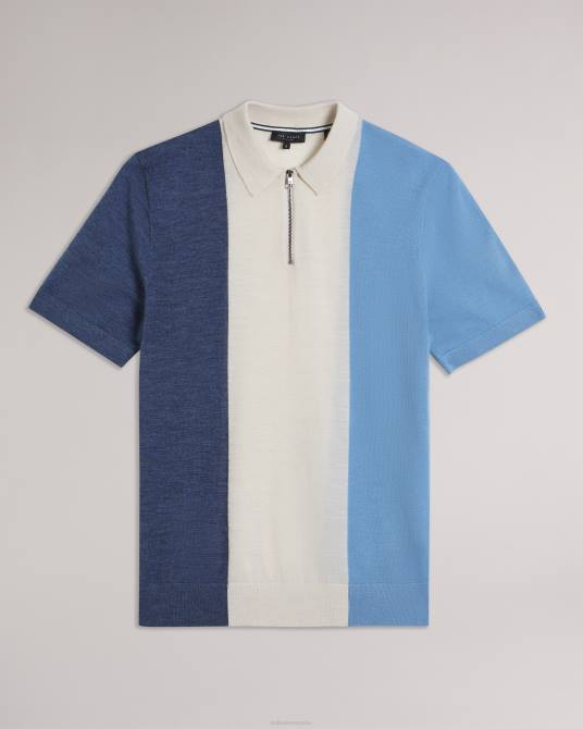 Ted Baker hombres 2ZFP1559 ropa Polo Swansea de lana merino con rayas verticales y manga corta azul medio