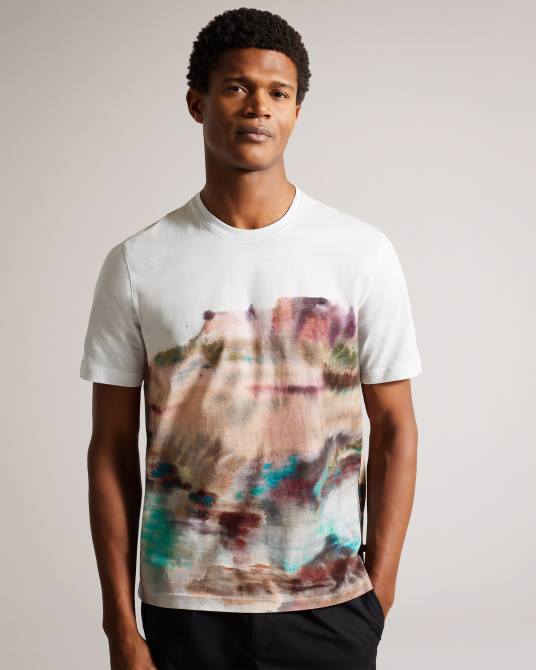 Ted Baker hombres 2ZFP1564 ropa camiseta tinot de manga corta con estampado abstracto blanco